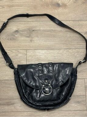 Gorgeous Frye Black Leather Studded Crossbody Bag with Ring Accent
